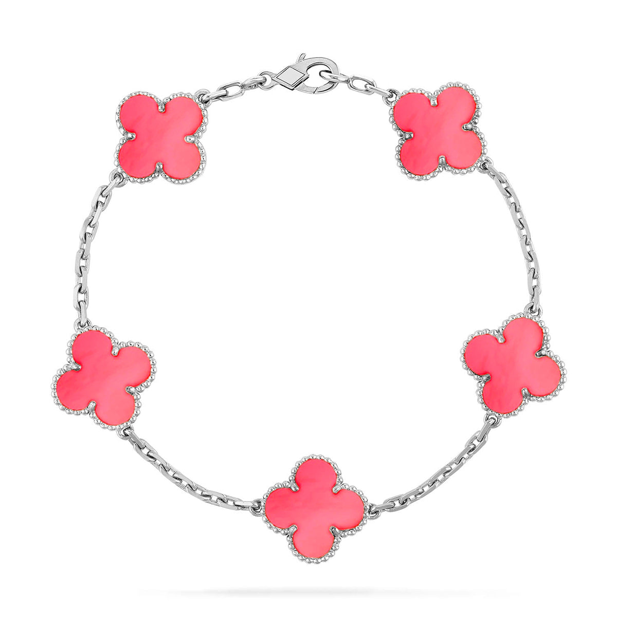 [Super CiCi ] KOLLEKTION: ARMBAND MIT 5 KLEEBLATT-MOTIVEN AUS PINKEM PERLMUTT
