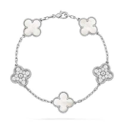 [Super Jewellery]CLOVER WHITE PEARL MOP 5 MOTIF BRACELET COLLECTION