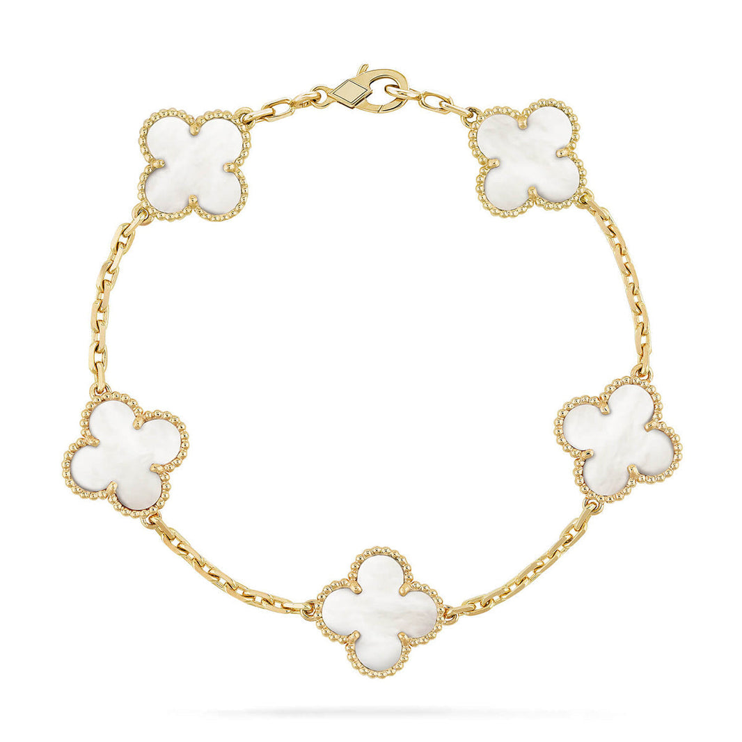 [Super Jewellery]CLOVER WHITE PEARL MOP 5 MOTIF BRACELET COLLECTION