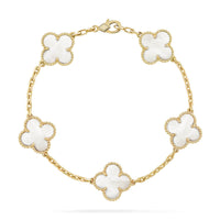 [Super Jewellery]CLOVER WHITE PEARL MOP 5 MOTIF BRACELET COLLECTION