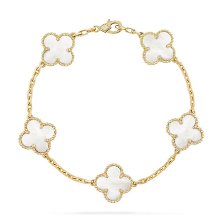 [Super Jewellery]CLOVER WHITE PEARL MOP 5 MOTIF BRACELET COLLECTION