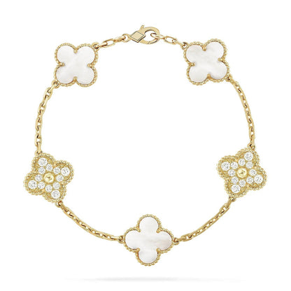 [Super Jewellery]CLOVER WHITE PEARL MOP 5 MOTIF BRACELET COLLECTION