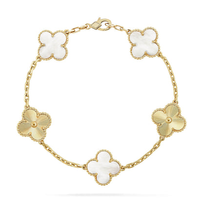 [Super Jewellery]CLOVER WHITE PEARL MOP 5 MOTIF BRACELET COLLECTION