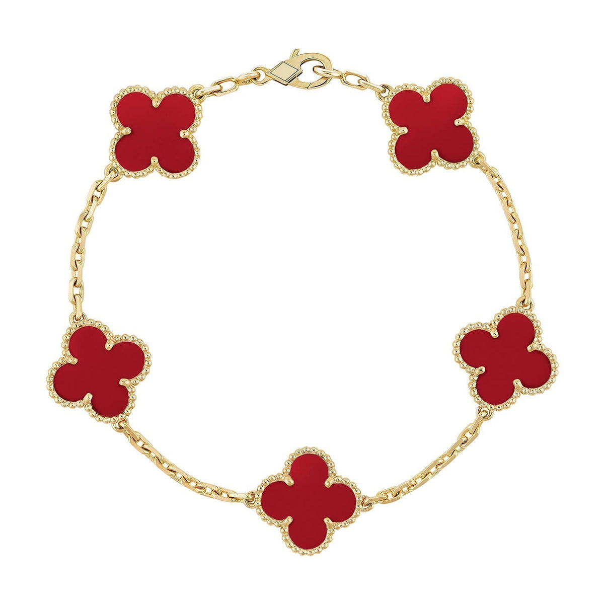 [Super CiCi ] KOLLEKTION: CLOVER ARMBAND MIT 5 MOTIVEN, ROTER KARNEOL