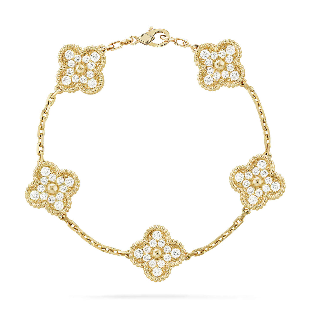 [Super Jewellery] CLOVER 5 MOTIF FULL DIAMOND BRACELET COLLECTION