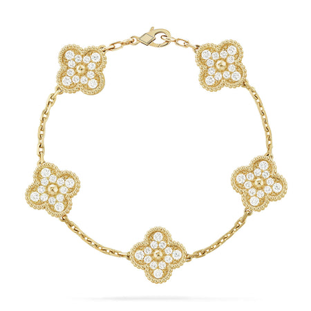 [Super Jewellery] CLOVER 5 MOTIF FULL DIAMOND BRACELET COLLECTION