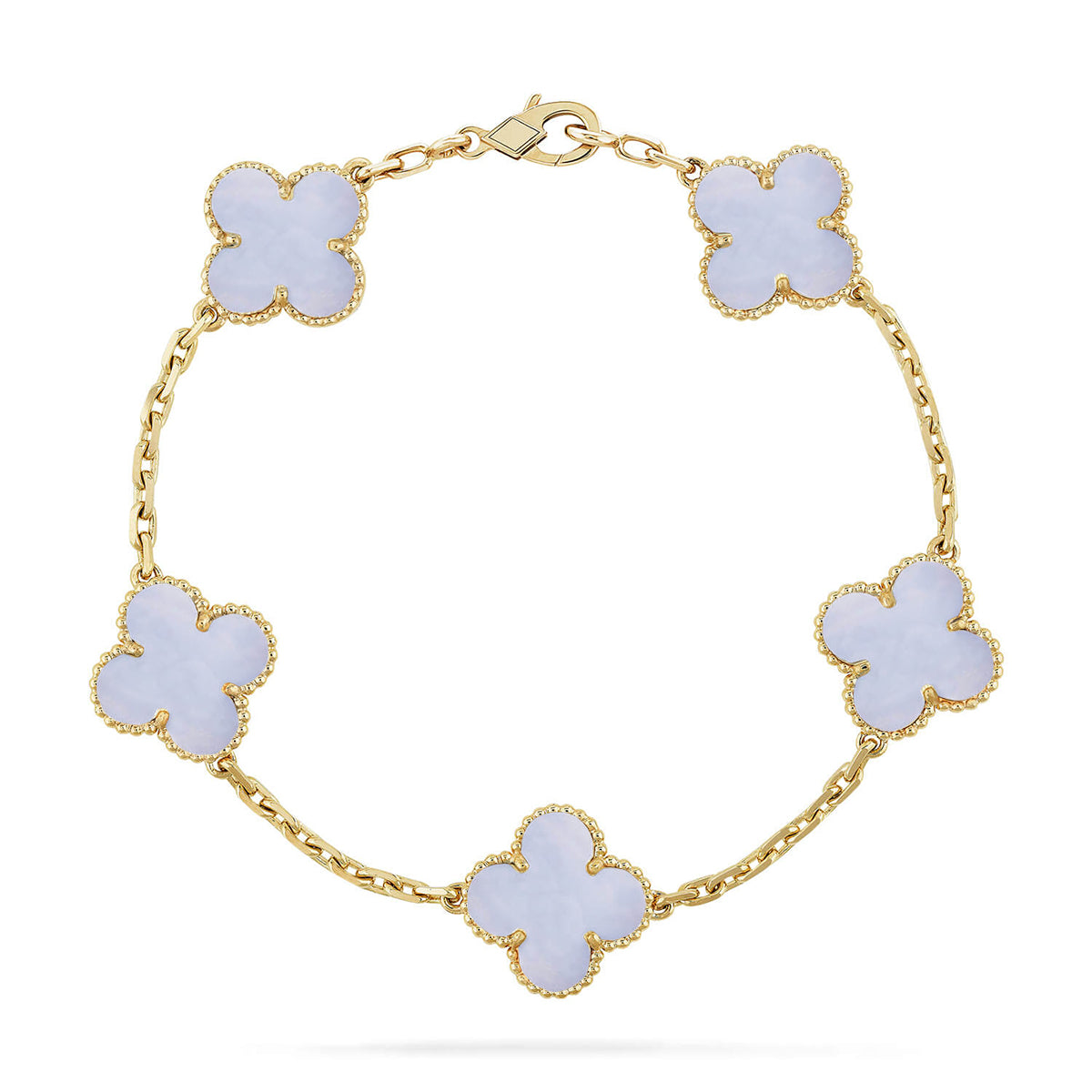 [Super CiCi ] CLOVER 5-MOTIV ARMBAND KOLLEKTION AUS LILA CHALCEDON