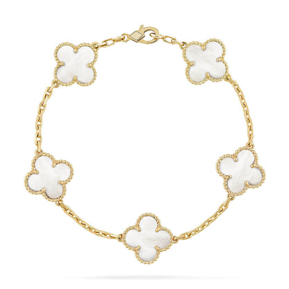[Super Jewellery]CLOVER WHITE PEARL MOP 5 MOTIF BRACELET COLLECTION