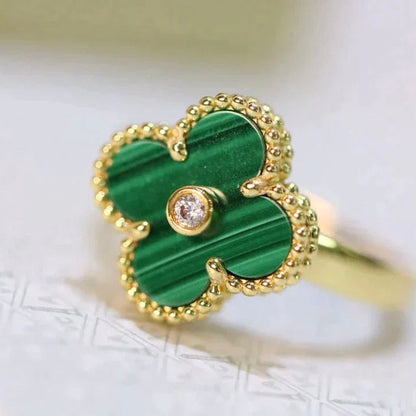 [Super Jewellery]CLOVER MALACHITE RING GOLD DIAMOND