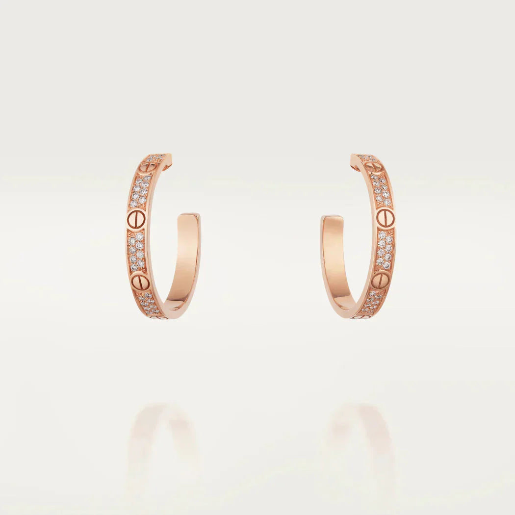 [Super Jewellery]LOVE DIAMOND PINK GOLD HOOP EARRINGS