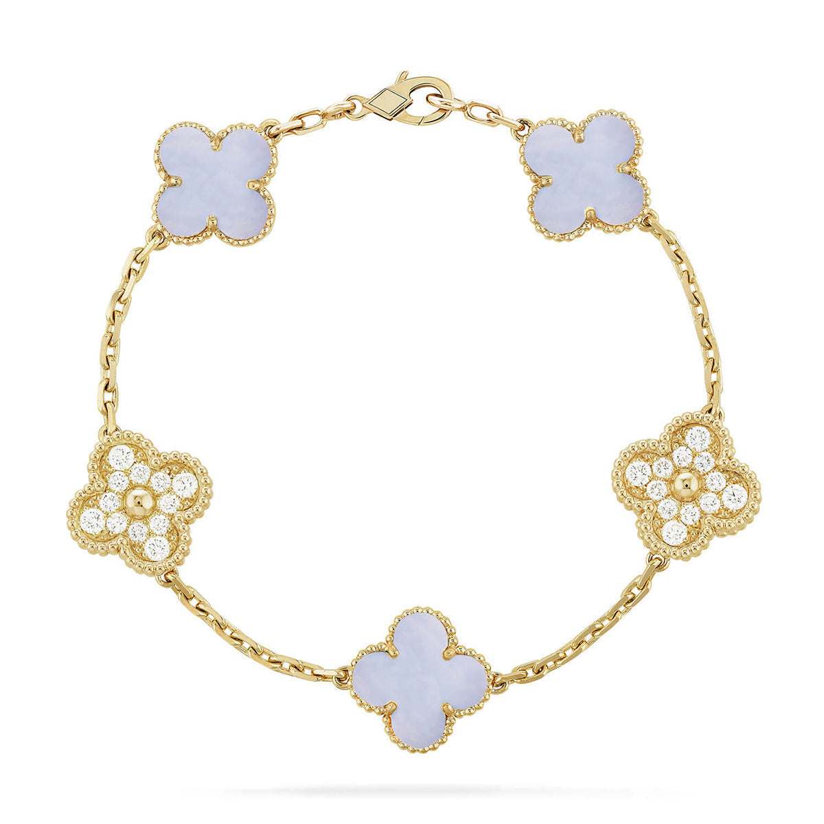 [Super CiCi ] CLOVER 5-MOTIV ARMBAND KOLLEKTION AUS LILA CHALCEDON