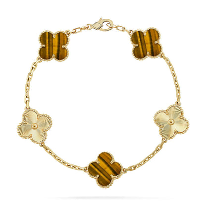 [Super Jewellery] CLOVER 5 MOTIFS TIGER EYE BRACELET COLLECTION