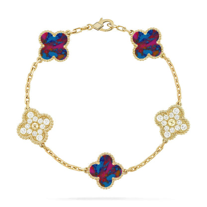 [Super Jewellery]CLOVER 5 MOTIF COLOR GEMSTONES BRACELET COLLECTION