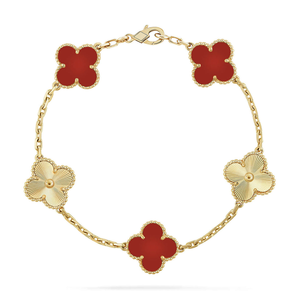[Super CiCi ] KOLLEKTION: CLOVER ARMBAND MIT 5 MOTIVEN, ROTER KARNEOL