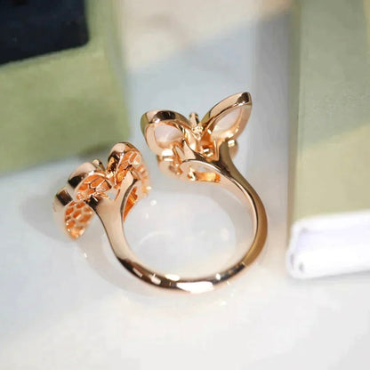 [Super Jewellery]TWIN BUTTERFLY DIAMOND MOP RING