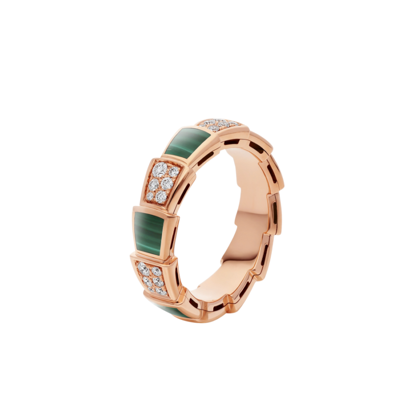 [Super]SERPENTI RING PINK GOLD MALACHITE DIAMOND PAVED 4MM