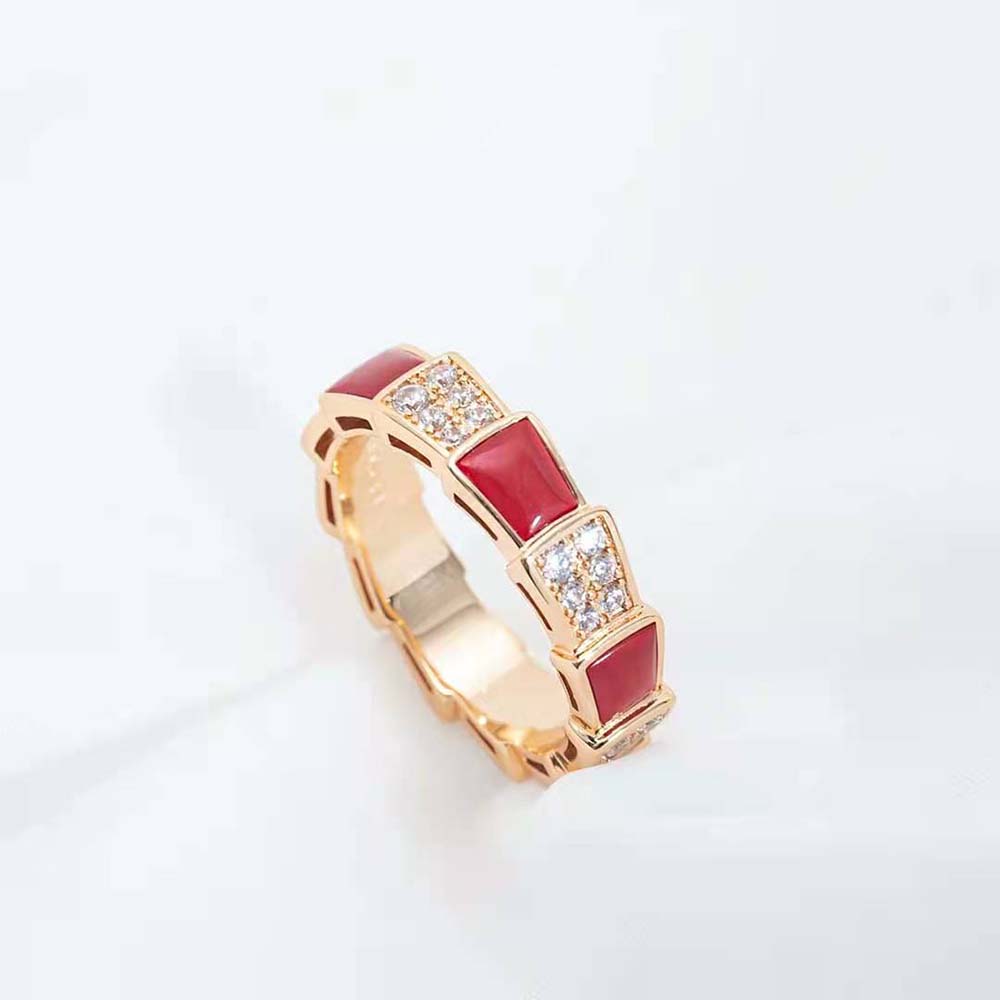 [Super]SERPENTI RING PINK GOLD CARNELIAN DIAMOND PAVED 4MM