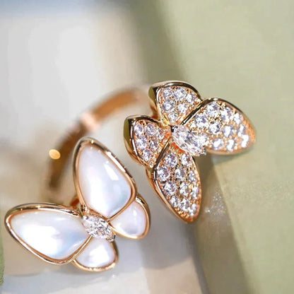 [Super Jewellery]TWIN BUTTERFLY DIAMOND MOP RING