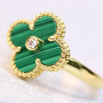 [Super Jewellery]CLOVER MALACHITE RING GOLD DIAMOND