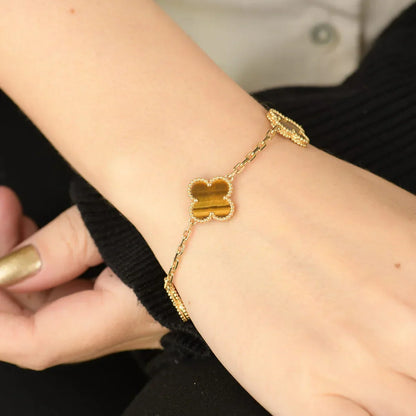 [Super Jewellery] CLOVER 5 MOTIFS TIGER EYE BRACELET COLLECTION