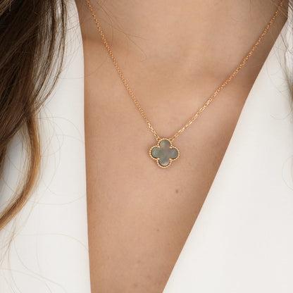 [Super Jewellery]CLOVER 15MM  GRAY MOTHER OF PEARL NECKLACE