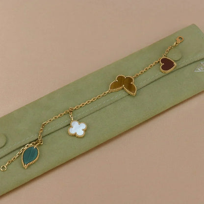 [Super Jewellery]LUCKY SPRING 5 MOTIF GOLD BRACELET