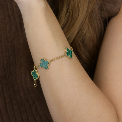 [Super Jewellery] CLOVER 5 MOTIF MALACHITE BRACELET COLLECTION
