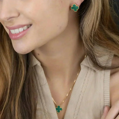 [Super Jewellery]CLOVER MINI 9.5MM MALACHITE  EARRINGS