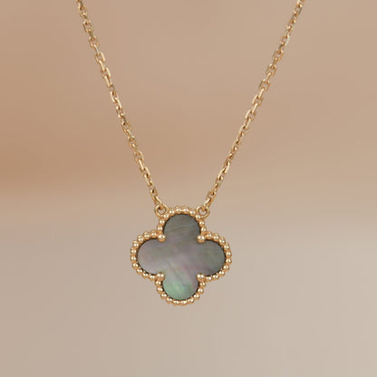 [Super Jewellery]CLOVER 15MM  GRAY MOTHER OF PEARL NECKLACE