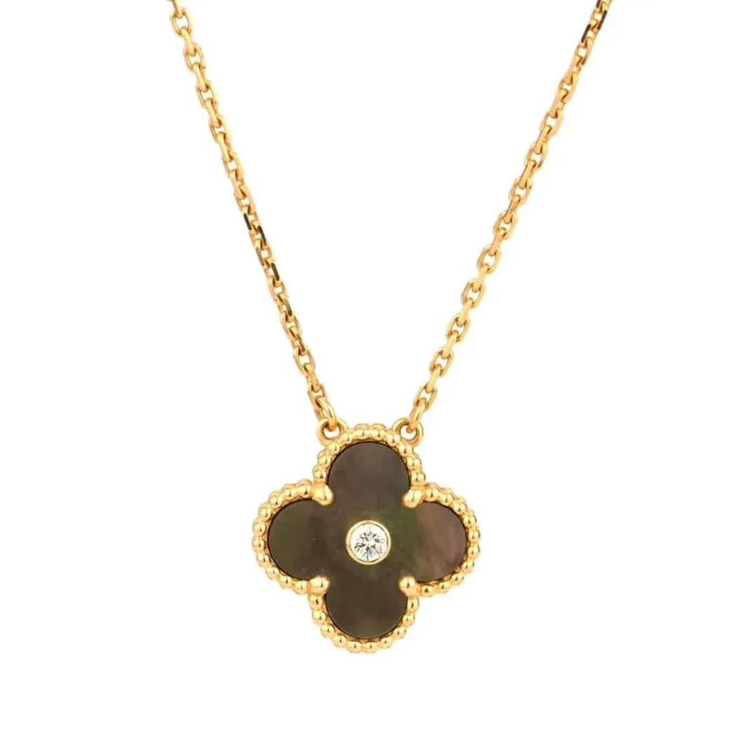 [Super Jewellery]CLOVER 15MM DIAMOND AND MOTHER-OF-GREY NECKLACE