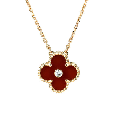 [Super Jewellery]CLOVER 15MM DIAMOND CARNELIAN NECKLACE