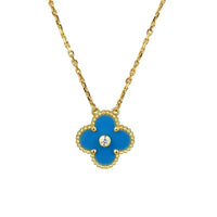 [Super Jewellery]CLOVER 15MM DIAMOND AND BLUE AGATE NECKLACE
