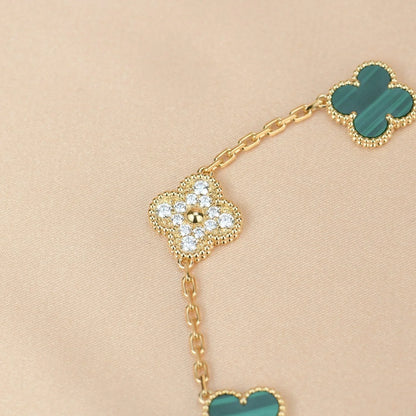 [Super Jewellery] CLOVER 5 MOTIF MALACHITE BRACELET COLLECTION