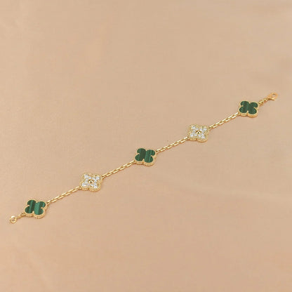 [Super Jewellery] CLOVER 5 MOTIF MALACHITE BRACELET COLLECTION