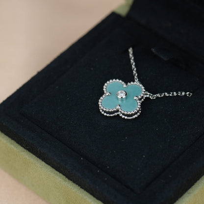 [Super Jewellery]CLOVER 15MM DIAMOND SVRES PORCELAIN  NECKLACE SILVER
