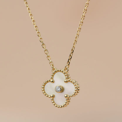 [Super Jewellery]CLOVER 15MM DIAMOND GOLD MOTHER OF PEARL NECKLACE