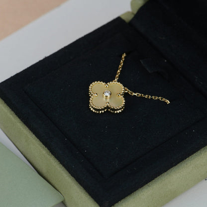 [Super Jewellery]CLOVER 15MM DIAMOND GOLD MOTHER OF PEARL NECKLACE