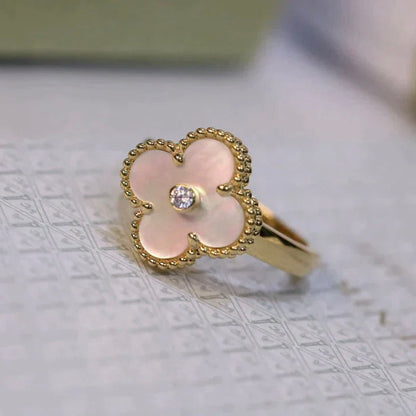 [Super Jewellery]CLOVER PINK MOP RING GOLD DIAMOND