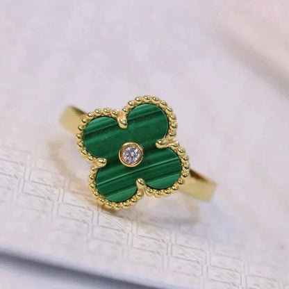 [Super Jewellery]CLOVER MALACHITE RING GOLD DIAMOND