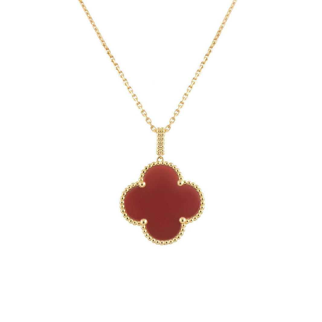 [Super Jewellery]CLOVER 25MM NECKLACE GOLD CARNELIAN