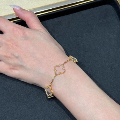 [Super Jewellery]CLOVER 5 MOTIF ROCK CRYSTAL BRACELET