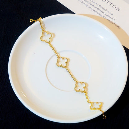 [Super Jewellery]CLOVER 5 MOTIF ROCK CRYSTAL BRACELET