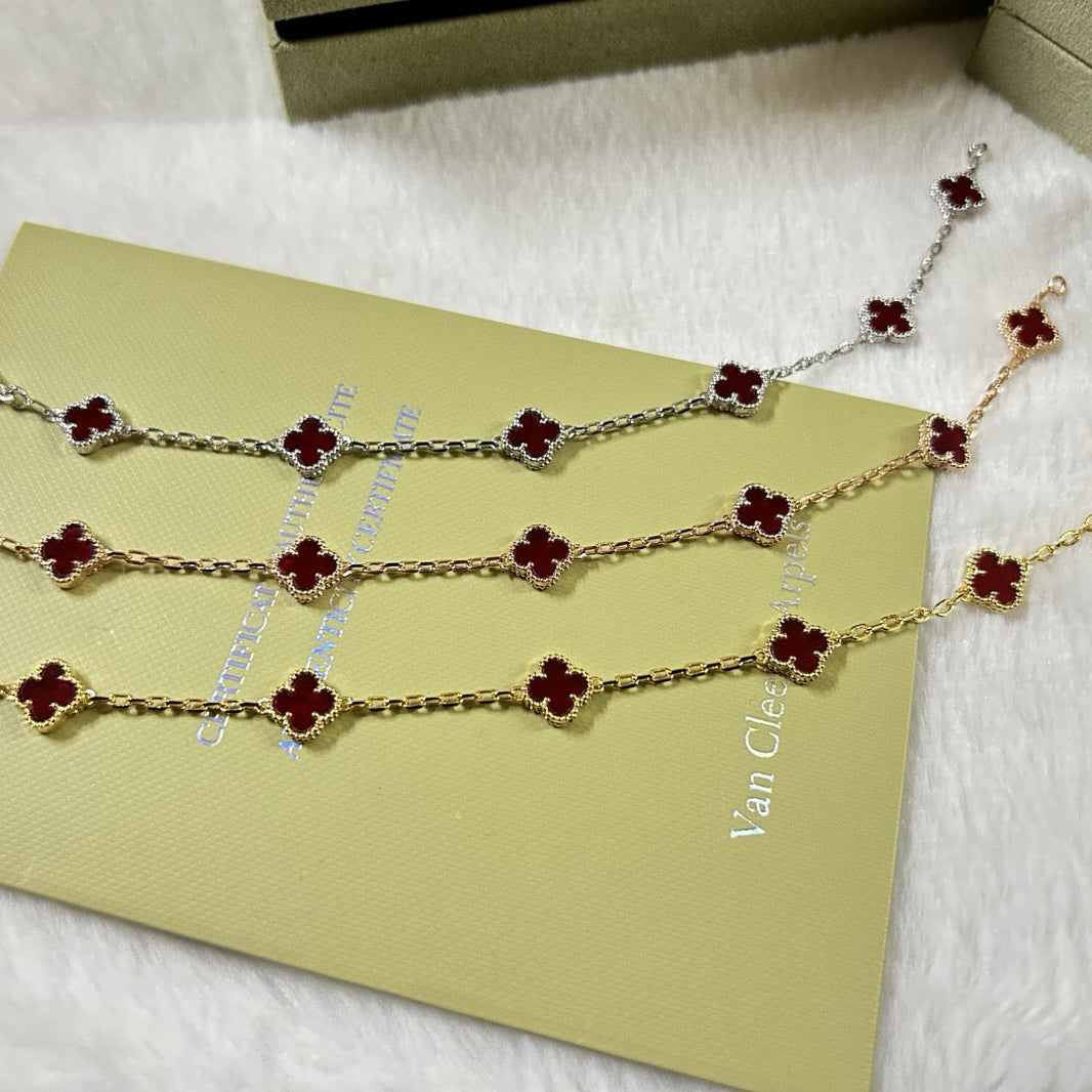 [Super Jewellery]CLOVER 6 MOTIF RED AGATE BRACELET
