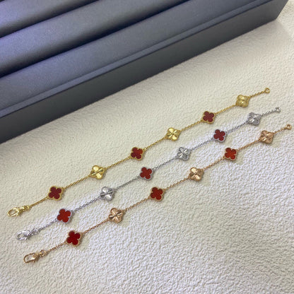 [Super Jewellery]CLOVER 6 MOTIF RED AGATE LASER BRACELET