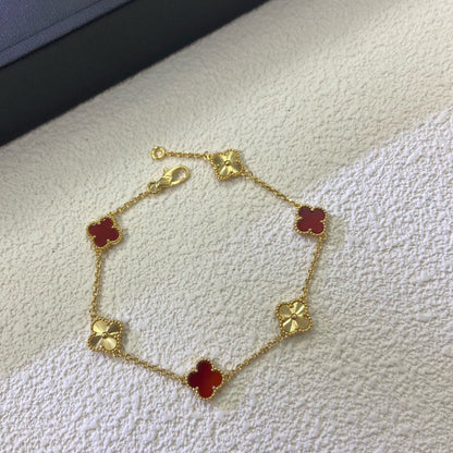 [Super Jewellery]CLOVER 6 MOTIF RED AGATE LASER BRACELET