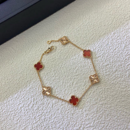 [Super Jewellery]CLOVER 6 MOTIF RED AGATE LASER BRACELET