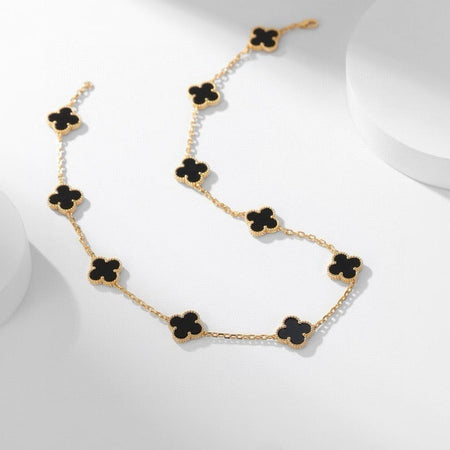[Super Jewellery]CLOVER 10 MOTIFS ONYX NECKLACE