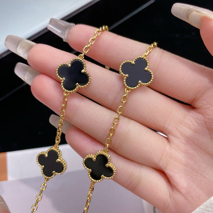[Super Jewellery]CLOVER 10 MOTIFS ONYX NECKLACE