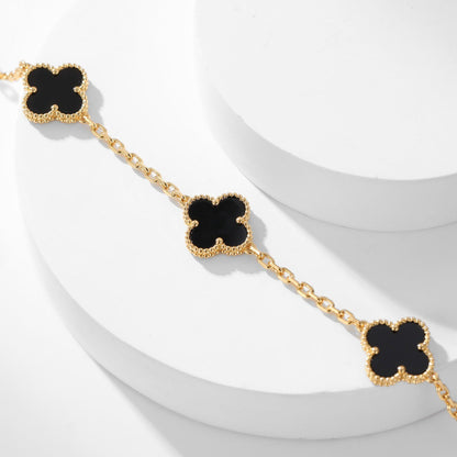 [Super Jewellery]CLOVER 10 MOTIFS ONYX NECKLACE