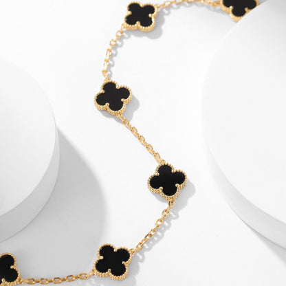 [Super Jewellery]CLOVER 10 MOTIFS ONYX NECKLACE